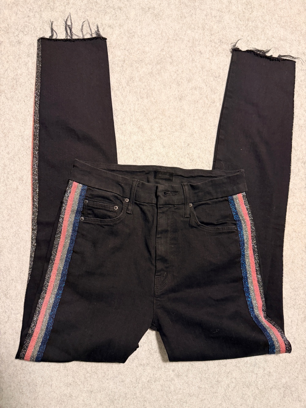 MOTHER Guilty Glitter Racer High Waisted Looker Ankle Fray Jeans 25